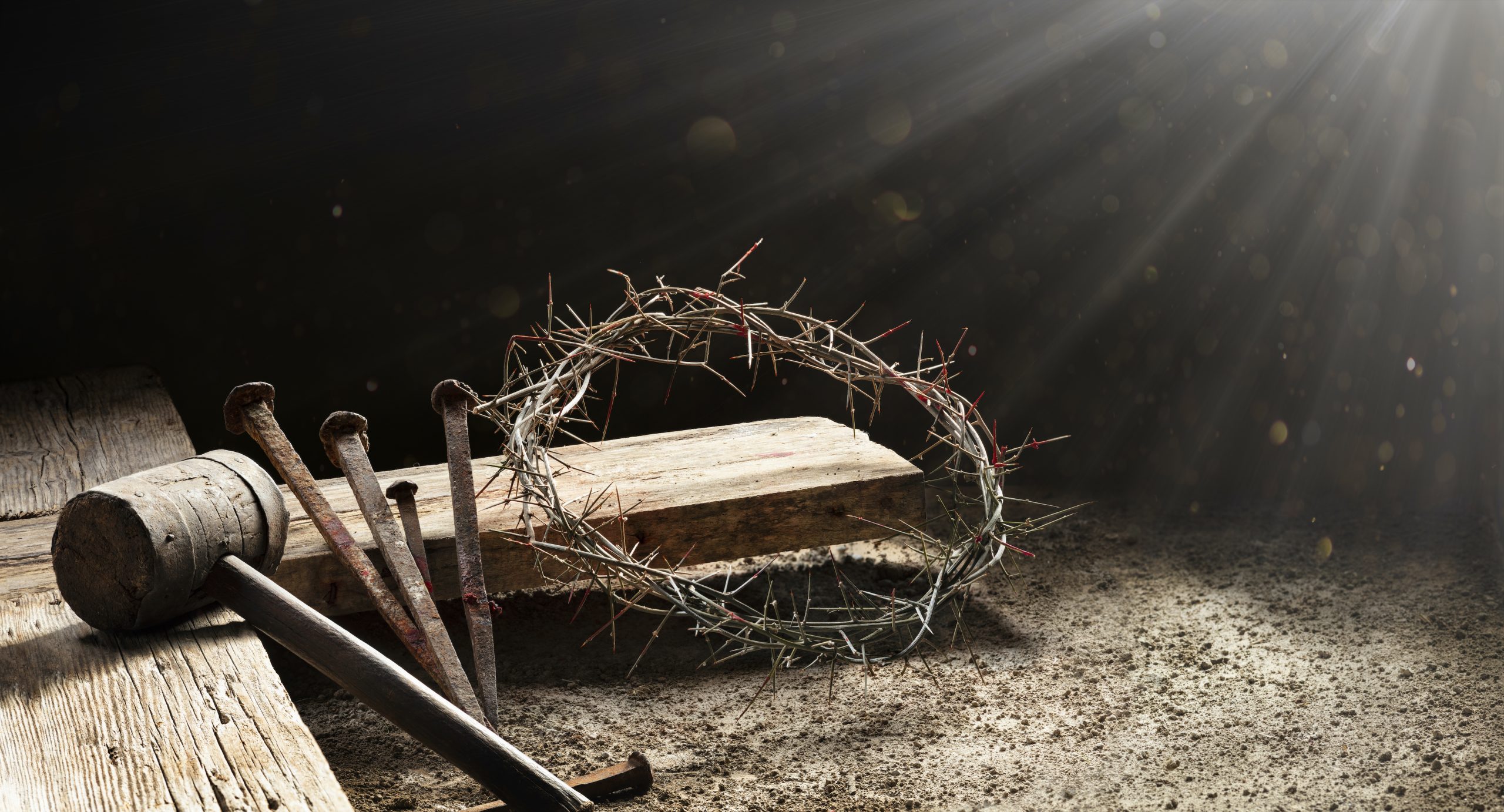 Passion Of Jesus – Wooden Cross With Crown Of Thorns Hammer And Bloody ...